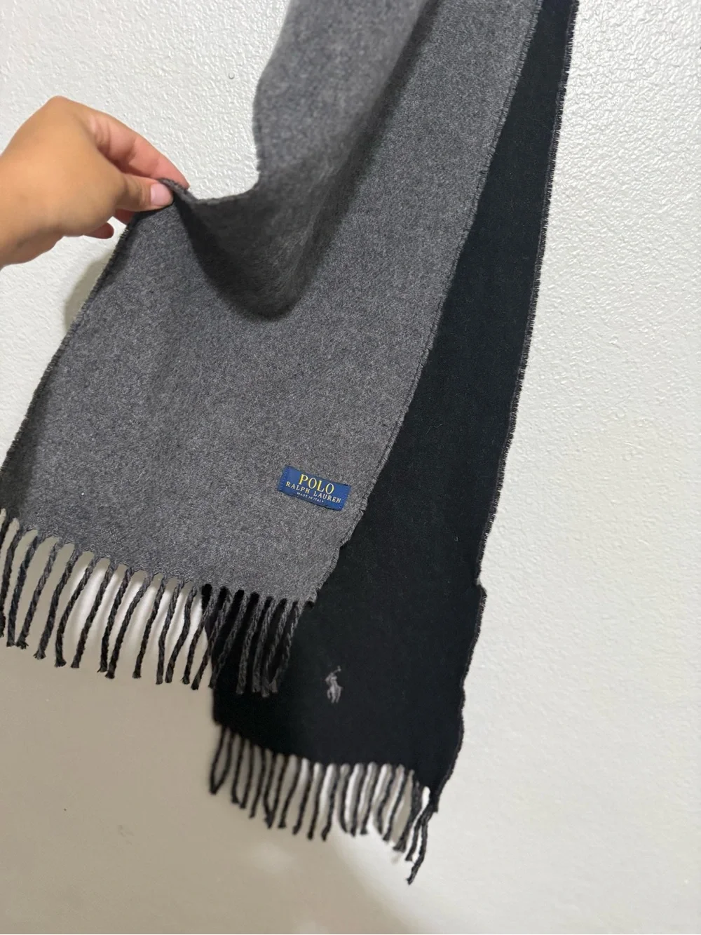 Polo by Ralph Lauren Reversible Gray and Black Wool Scarf